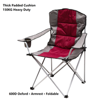Chaise de camping pliante rembourrée, robuste, capacité de charge de 150 kg, chaise de plage en Oxford 600D avec accoudoirs, coussin épais pour la pêche, le pique-nique, le jardin