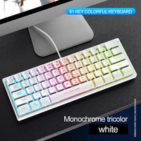 Clavier de jeu mécanique 61 touches rétroéclairé LED, mini clavier filaire Type-C 61 touches pour bureau, interrupteurs bleus pour ordinateur portable et PC