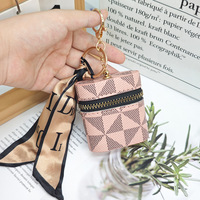 Nouvel Organisateur de Clés et de Pièces en PU, Étui pour Écouteurs, Mini Pochette à Rouge à Lèvres, Porte-clés Portable à Motif Géométrique Frais et Doux