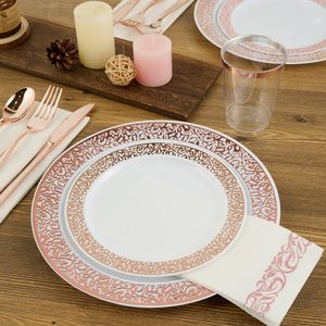 175 pièces assiettes en plastique blanches creuses jetables en dentelle dorée <span class=keywords><strong>avec</strong></span> assiettes de fête en plastique à jante dorée pour la fête de mariage - Product Image 1