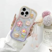 Coque arrière de téléphone portable motif crème avec autocollants DIY mignons Lapin et chaîne pour iPhone 16 Plus 15 17 18 Pro Max