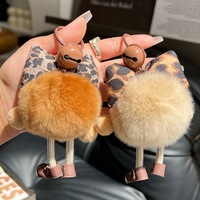 Breloque en fausse fourrure de lapin Rex, motif boule de charbon, douce, écologique, mignonne, imprimé animal, nœud, pendentif moelleux, porte-clés, ornement de sac en peluche