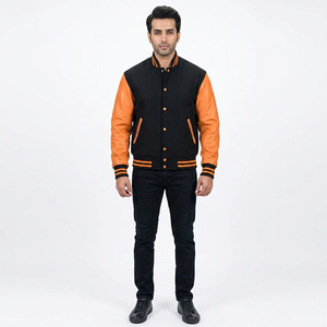 Autumn Winter Men's High Quality 100% Cotton Breathable Varsity Jacket Reversible Stand Collar <b>Covered</b> <b>Button</b> Closure Baseball - Product Image 1