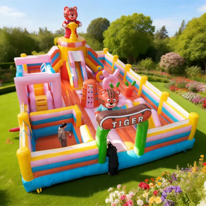 Kommerzielle PVC-Outdoor-Doppel-Wasserrutsche für Erwachsene mit abnehmbarem Schwimmbecken und Gebläse für Garten- und Kinderpartys - Product Image 1