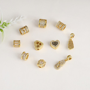 18K Gold Inlaid Zircon <b>Spacer</b> Beads Heart Rhombus DIY Jewelry Accessories for Bracelet Necklace Making - Product Image 1
