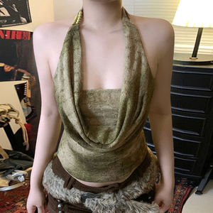 Top Halter Verde Tie Dye con Cuentas para Mujer, Cuello Drapeado, Sin Espalda, Ajuste Delgado, Moldeador de Cintura, Top Chic - Product Image 5