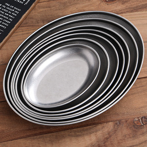 Customizable Retro Stainless Steel Elliptical Dish <strong>Plate</strong> <strong>Creative</strong> Serve Trays for Hotel Use for Barbecue Fish Snack <strong>Serving</strong> - Product Image 3