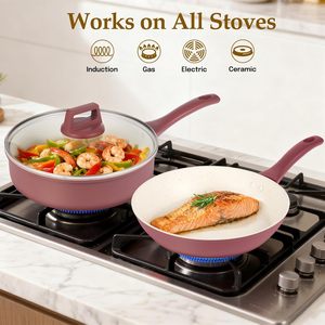 Top Selling High Quality Stylish Kitchen King <b>Cookware</b> <b>Set</b> Eco-Friendly Aluminum Forged Stone Soft Touch Wood Grain Handle Metal - Product Image 5