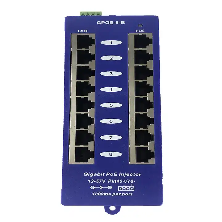 GXCOM Poe Injector 8 Port - 24V Gigabit Passive Power Injector