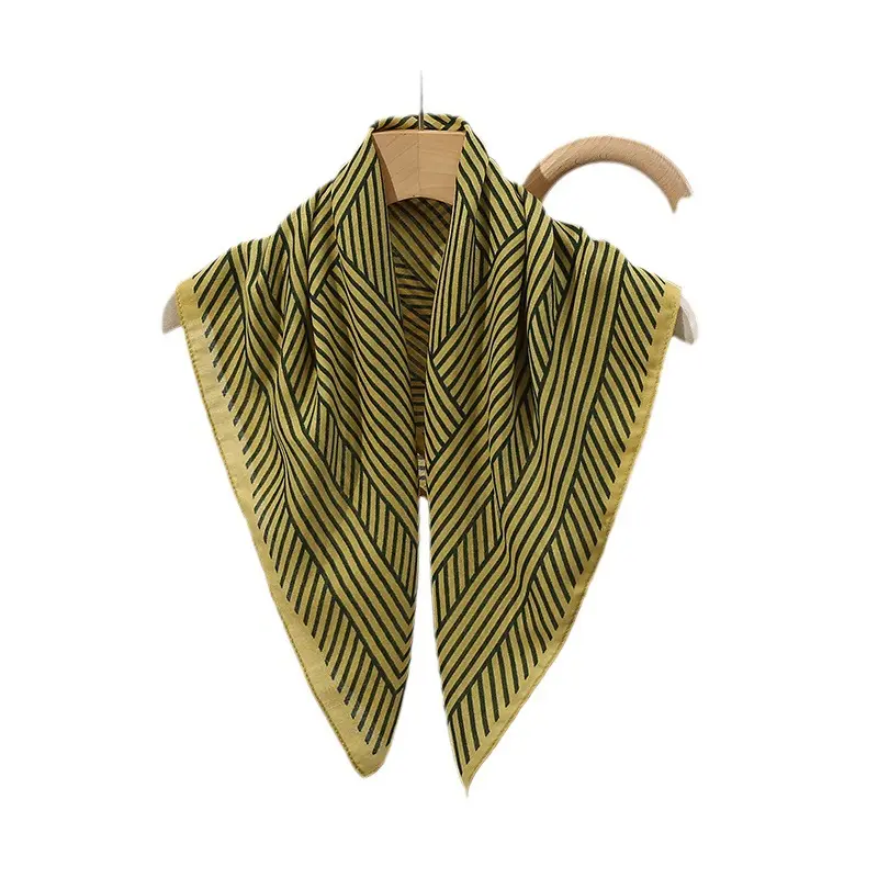 New Korean Style Ins Artistic Small Silk Scarf Long and Simple Pure Cotton Velvet with White Geometric Print for Spring