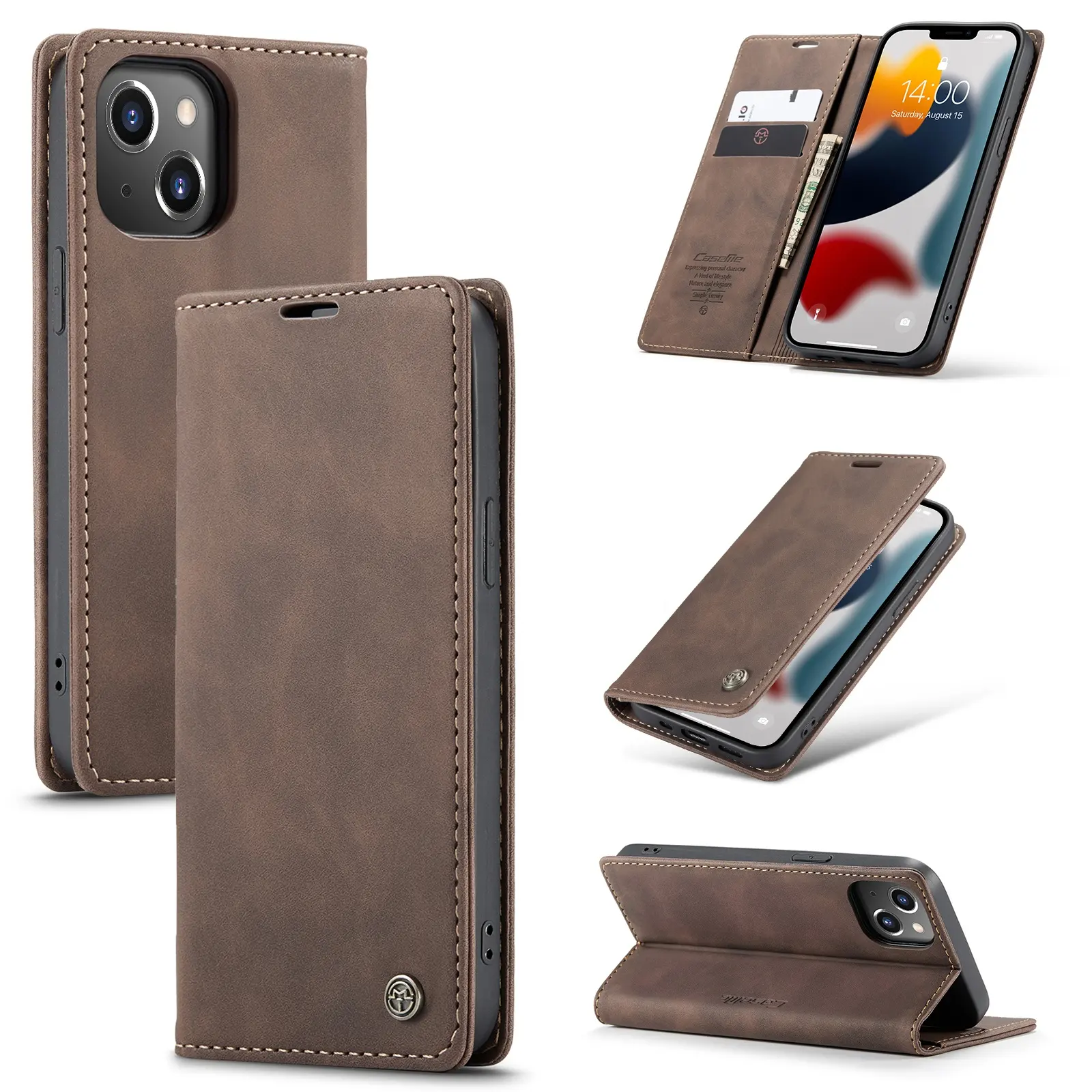 Book Style Magnetic Closure Card Holder Leather Wallet Mobile Phone Case For iPhone 13 Pro Max Soft TPU Back Cover
