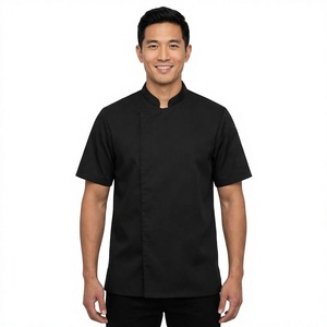 Custom Manufacturer Unisex Black <b>Short</b> <b>Sleeve</b> Chef <b>Jacket</b> Woven Polyester/Cotton Restaurant Bar Uniform Embroidery Snap Closure - Product Image 1