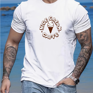 Nice Cream <span class=keywords><strong>Caffe</strong></span> T-shirt graphique pour homme, motif cône de dessert d'été, en <span class=keywords><strong>coton</strong></span>, à manches courtes, décontracté - Product Image 1