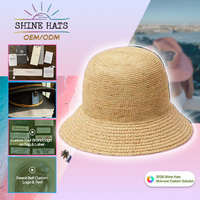 Chapeau Bob en Paille pour Femme 2026 OEM Shinehats, Design de Luxe à Motifs, Logo Personnalisé, Bicolore Noir et Blanc, Idéal pour l'Été, la Pêche et la Plage