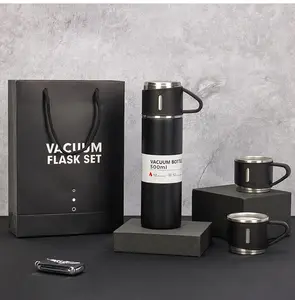 Vacuum flask thermos and cup set Stainless Steel Thermos 500ml/16.9oz Vacuum Thermal Insulated Bottle and Cups for Coffee