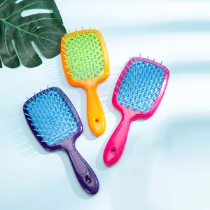 Custom Plastic hollow detangling Curly hollow out hair brush scalp massage comb plastic hollow hair brush