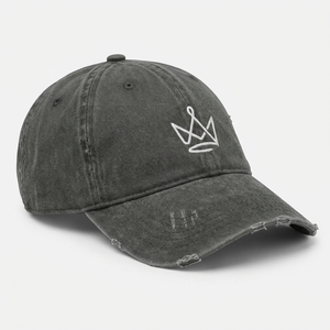 Gorra de Estilo Vintage Desgastado, Tipo Dad Hat, de Algodón Gris Oscuro Lavado, con Bordado Abstracto de Corona, Estilo Hip Hop Envejecido, Ajustable - Product Image 2