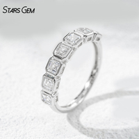 Anillo de Eternidad StarsGem de Oro Sólido de 14K con Diamante Cultivado en Laboratorio de 1.25CTW, Corte Asscher, Engaste de Bisel, Bañado en Rodio, Diseño Vintage Unisex