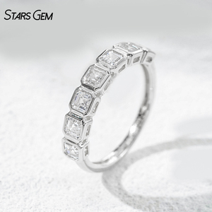 StarsGem 14K Solid <b>Gold</b> 1.25CTW Lab Grown Diamond Asscher Cut Eternity <b>Ring</b> Bezel Setting Rhodium Plated <b>Vintage</b> Classic Design - Product Image 2
