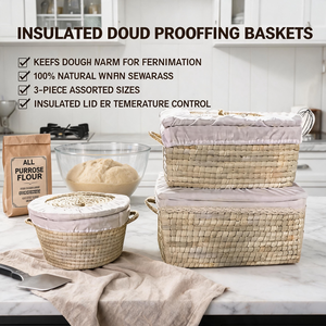 Panier de rangement décoratif en paille CT avec couvercle, conteneur isotherme <span class=keywords><strong>pour</strong></span> aliments <span class=keywords><strong>pour</strong></span> animaux, boîte de rangement tressée naturelle <span class=keywords><strong>pour</strong></span> la maison, panier alimentaire tissé à la main - Product Image 1