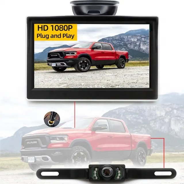 Penglihatan malam kamera cadangan tampilan belakang nirkabel, layar LCD 4.3 inci, tampilan warna Video untuk kendaraan
