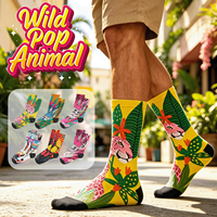 Chaussettes personnalisées en Spandex/Polyester à impression numérique 360°, motif Pop Art Animal Plaid, service ODM, faible quantité minimale de commande, livraison rapide
