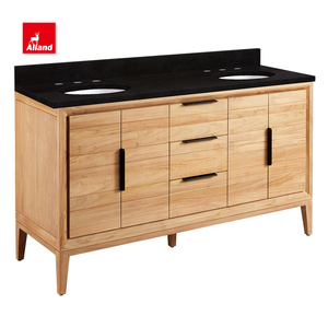 Lavabo <span class=keywords><strong>de</strong></span> salle <span class=keywords><strong>de</strong></span> bain avec Double évier à montage, armoire décorative moderne, Texture en teck naturel, Grain <span class=keywords><strong>de</strong></span> bois, pour maison moderne - Product Image 3