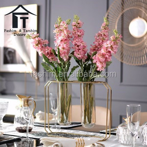 Nórdico europeo color latón florero de vidrio con base de metal soporte para la habitación - Product Image 3