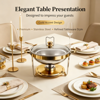 Plat à chafing classique en acier inoxydable 34 cm, plaqué or, résistant à la chaleur, chauffe-plats de buffet 2200g pour hôtels et banquets