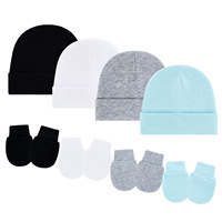 Conjunto de Gorro y Manoplas de Algodón para Recién Nacidos - Tela Transpirable, Múltiples Opciones de Color, Perfecto para Bebés