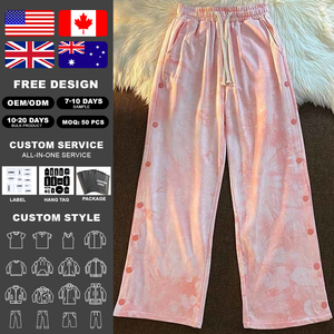 Pantalones KingSen OEM 100% Algodón French Terry Tie Dye con Cintura Elástica, Transpirables, Casuales, de Corte Holgado y Pierna Ancha con Broches Laterales - Product Image 2