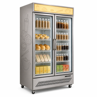 Congélateur vertical à double porte vitrée, refroidissement par air, contrôle numérique de la température, sans givre, 941L, bar