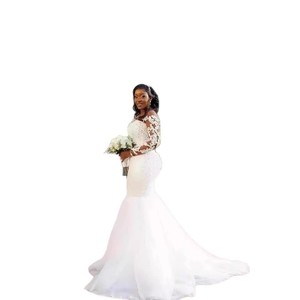 Vestido de Novia de Talla Grande Estilo Árabe Aso Ebi con Encaje y Cuentas, Cuello Transparente, Brillante y Vintage - Product Image 5