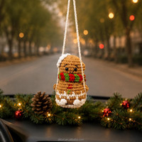 Ornamen Gantung Mobil Natal Rajutan Tangan Santa Rusa Salju Manusia Salju Dekorasi Cermin Spion Pohon Natal