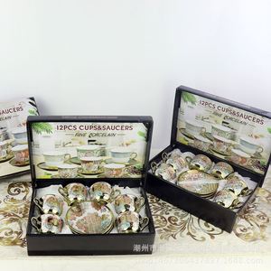 Nouvel ensemble de tasses à café en céramique de style européen, électroplaqué, 6 tasses et 6 soucoupes, coffret cadeau, promotion événementielle, cadeau pour le Moyen-Orient - Product Image 2