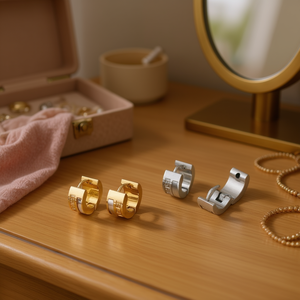 Orecchini a Clip in Acciaio Inossidabile Oro e Argento 6mm, Gioielli alla Moda - Product Image 3