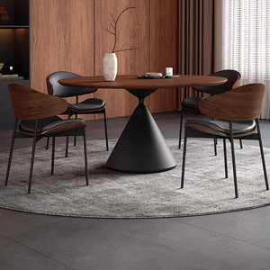 Tavolo da Pranzo Moderno in Impiallacciatura di Noce Nero, Piedi in Acciaio al Carbonio, Mobili per Sala da Pranzo Familiare in Legno di Frassino - Product Image 1