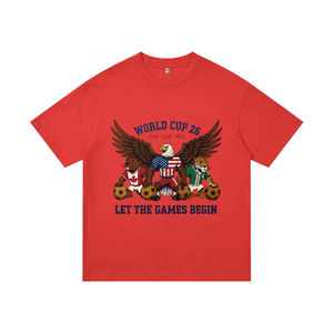 T-Shirt in Cotone Nera con Stampa Grafica Coppa del Mondo 2026 USA Messico Canada Aquila e Calciatori 'Let the Games Begin' per Tifosi Sportivi - Product Image 1