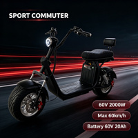 Scooter électrique Citycoco 60V 2000W à deux roues, pneus larges intelligents de 10 pouces, longue autonomie, puissant, batterie lithium 20Ah, utilisation en ville, alliage