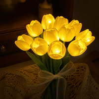 Lampu Malam LED Buatan Bentuk Buket Tulip dengan Sepuluh Bunga untuk Dekorasi Tahun Baru, Pernikahan, Luar Ruangan, dan Meja di Rumah