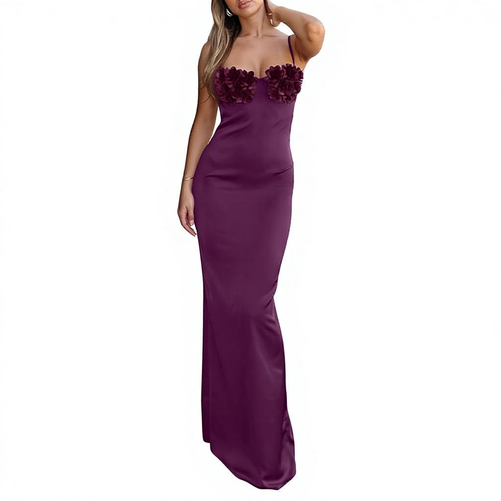 Elegant Purple Satin Slip Dress - Maxi & Halter Styles