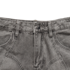 Pantalones Personalizados para <span class=keywords><strong>Hombre</strong></span>, Jeans Holgados que Imitan el Denim de Algodón Deslavado Oscuro, Cintura Alta, Pierna Ancha, Estilo Retro Urbano, Botones Curvos - Product Image 3