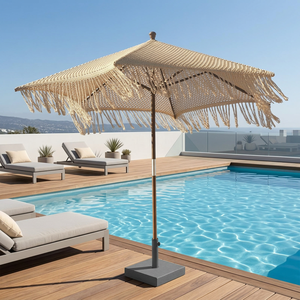 MORE DESIGN Cheap Customize logo Canvas Waterproof Swimming <b>Pool</b> <b>Garden</b> Outdoor Beach Umbrella With Tassels - Product Image 1
