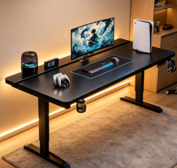 Bureau d'e-sport, bureau d'ordinateur de bureau, bureau à plateau séparé pour la maison, réglable avec multiprise, pliable et extensible