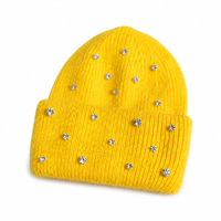 Bonnet d'hiver en gros avec gros strass, personnalisé, doux, côtelé, pour femmes et bébés, camouflage, respirant, chauffe-tête