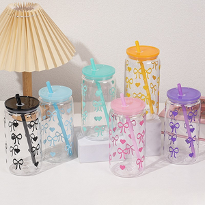 Vaso Reutilizable de Plástico Libre de BPA de 16 oz con Tapa y Pajita para Bebidas, con Diseño de Lazo, para Fiestas, para Beber Directamente - Product Image 2