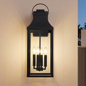 Lampada da Parete per Esterni Resistente all'Acqua, Stile Industriale Vintage <span class=keywords><strong>a</strong></span> 4 Luci, <span class=keywords><strong>Applique</strong></span> in Ferro Nero con Vetro, Facile da Installare per Garage - Product Image 1