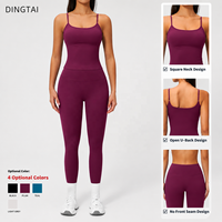 Dingtai Spaghetti-Träger Yoga-Set für Damen, 2-teilig, gepolstertes Camisole-Top, High-Waist-Leggings mit Po-Lifting-Effekt, schnelltrocknend, atmungsaktiv, zum Laufen