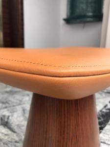 Modern Luxury <b>Leather</b> Padded Ottoman <b>Stool</b> with Solid Wood Pedestal Base, Decorative Small Round Footrest Coffee Table <b>Stool</b> - Product Image 2