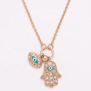 Collier pendentif en émail de la main de fatima, pendentif, yeux bleus, turc, diamants, livraison gratuite - Product Image 1